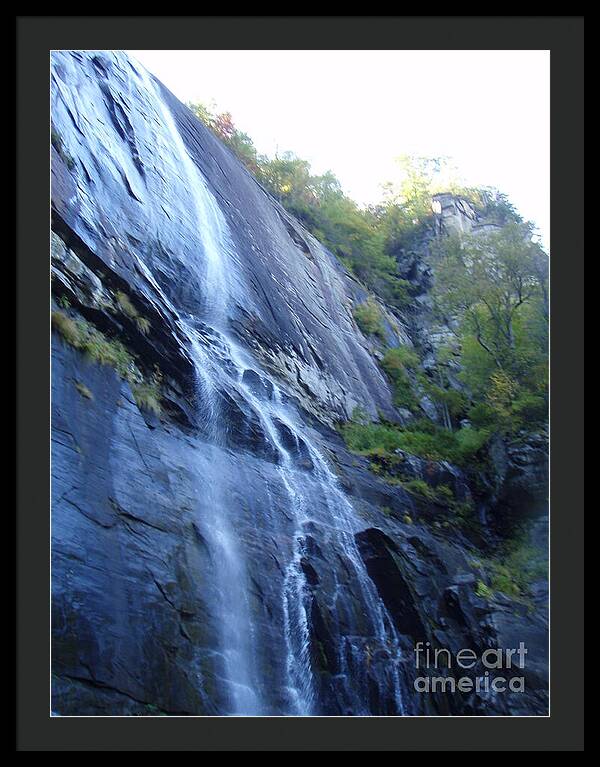 Cascading Waterfall on Rocky Cliffside - Framed Print