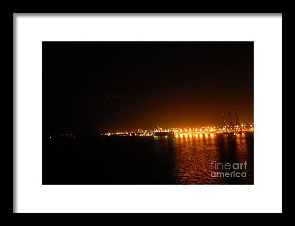 City Harbor Illuminated at Night - Framed Print