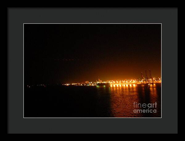 City Harbor Illuminated at Night - Framed Print