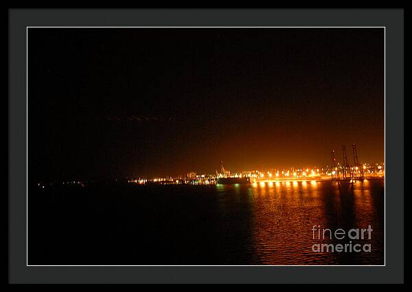 City Harbor Illuminated at Night - Framed Print