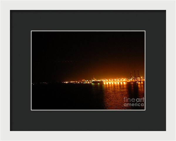 City Harbor Illuminated at Night - Framed Print