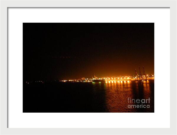 City Harbor Illuminated at Night - Framed Print