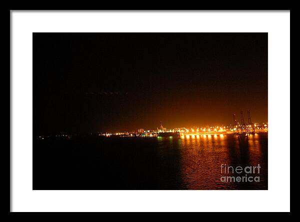 City Harbor Illuminated at Night - Framed Print