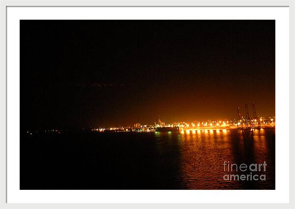 City Harbor Illuminated at Night - Framed Print