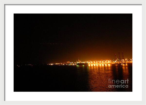 City Harbor Illuminated at Night - Framed Print