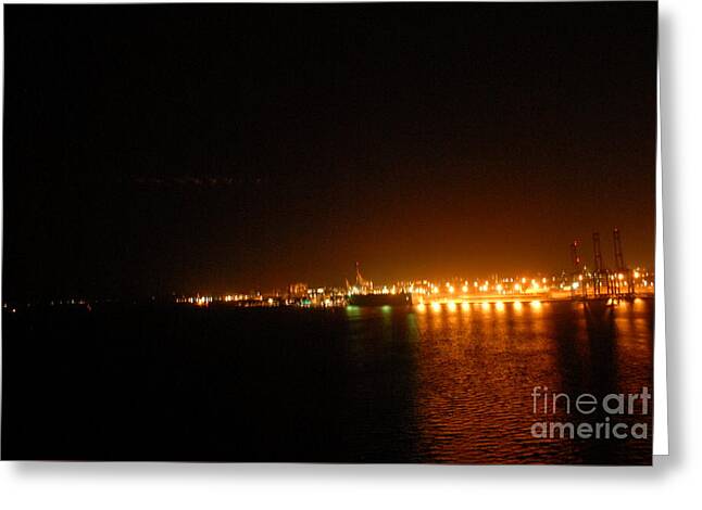 City Harbor Illuminated at Night - Greeting Card