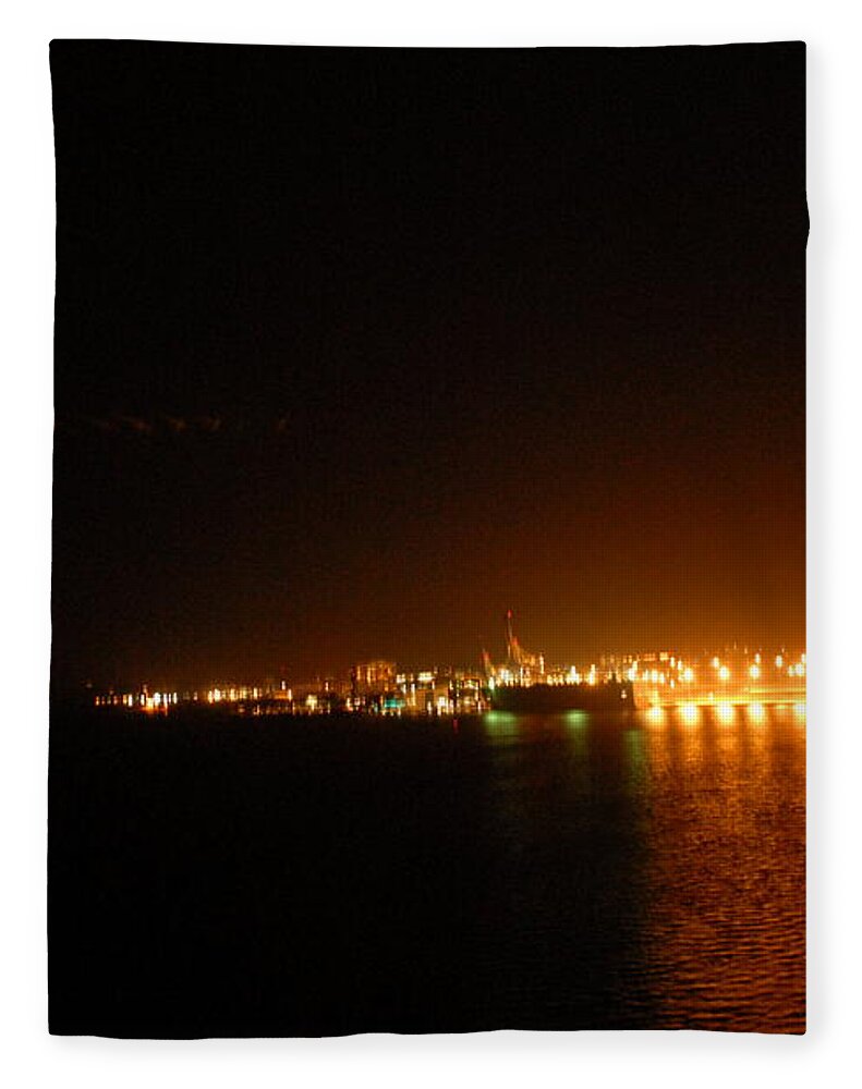 City Harbor Illuminated at Night - Blanket