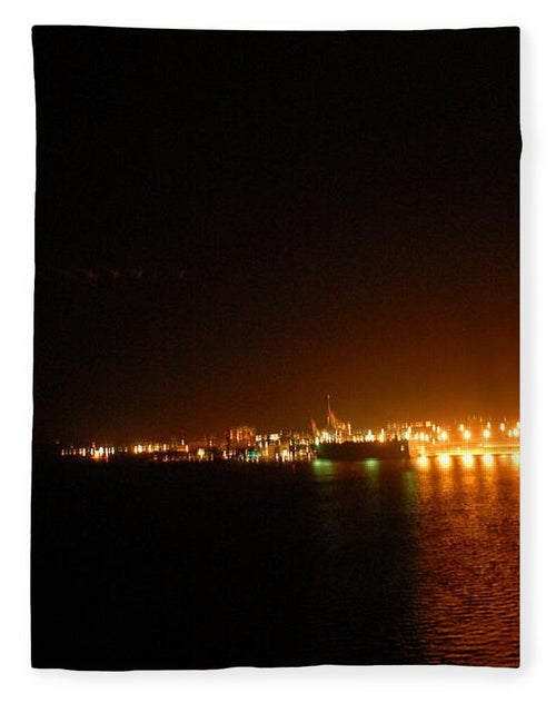City Harbor Illuminated at Night - Blanket