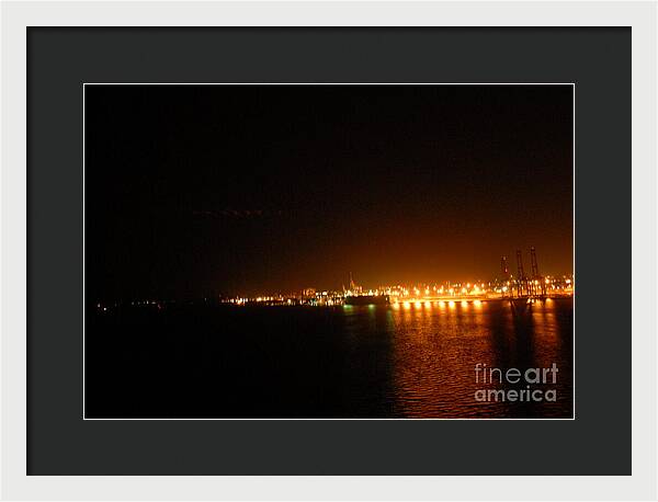 City Harbor Illuminated at Night - Framed Print