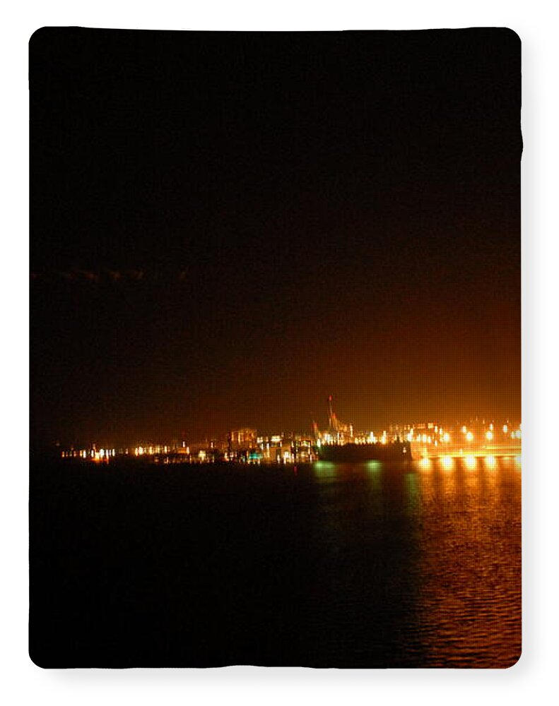 City Harbor Illuminated at Night - Blanket