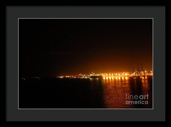 City Harbor Illuminated at Night - Framed Print