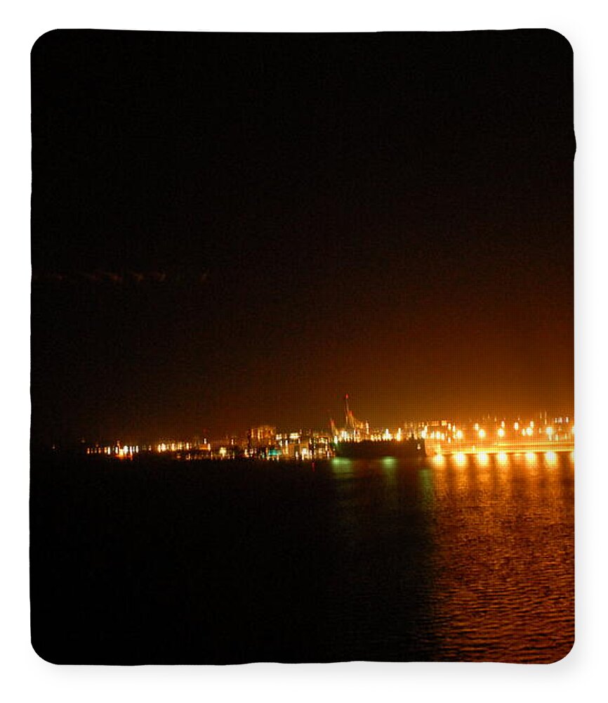 City Harbor Illuminated at Night - Blanket