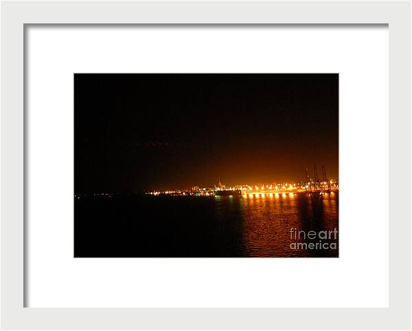 City Harbor Illuminated at Night - Framed Print