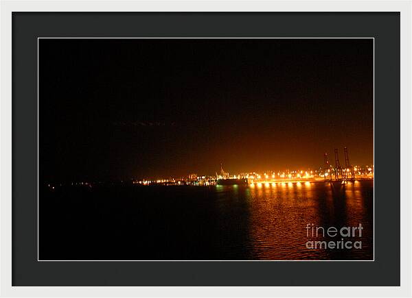 City Harbor Illuminated at Night - Framed Print