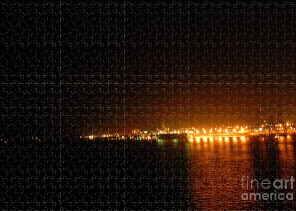 City Harbor Illuminated at Night - Puzzle