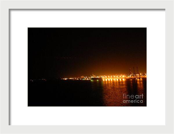 City Harbor Illuminated at Night - Framed Print