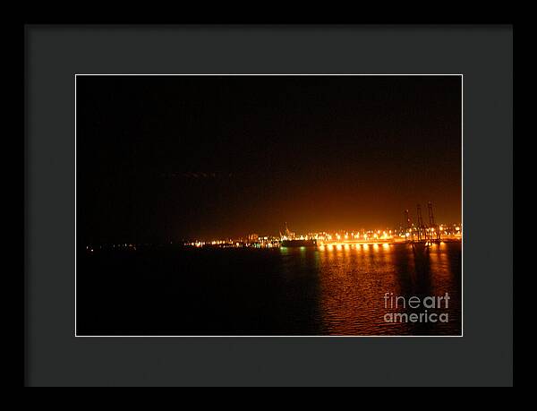 City Harbor Illuminated at Night - Framed Print