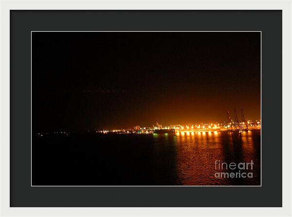City Harbor Illuminated at Night - Framed Print