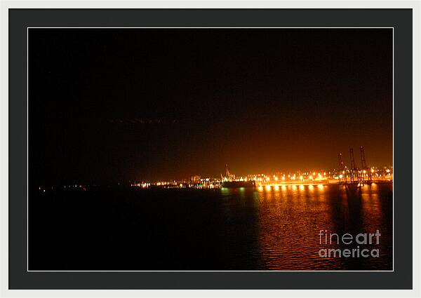 City Harbor Illuminated at Night - Framed Print