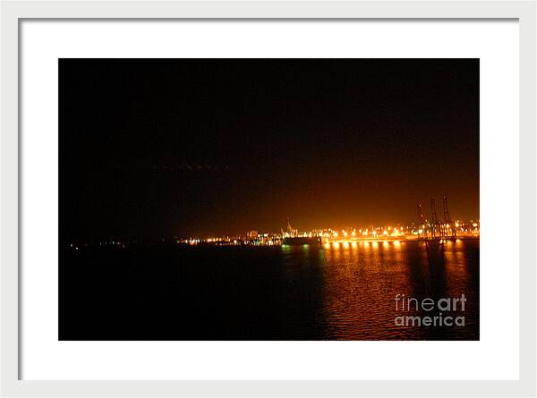 City Harbor Illuminated at Night - Framed Print
