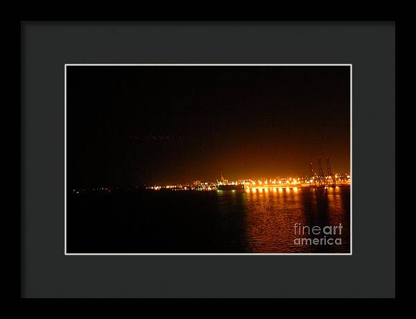 City Harbor Illuminated at Night - Framed Print