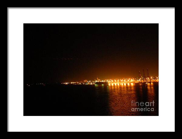 City Harbor Illuminated at Night - Framed Print
