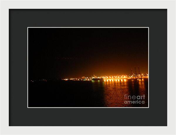 City Harbor Illuminated at Night - Framed Print