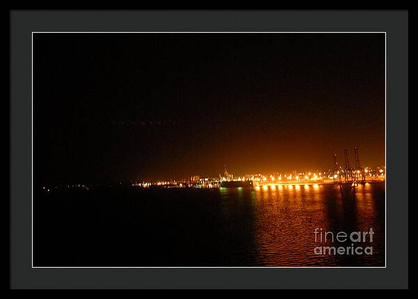 City Harbor Illuminated at Night - Framed Print