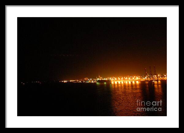 City Harbor Illuminated at Night - Framed Print