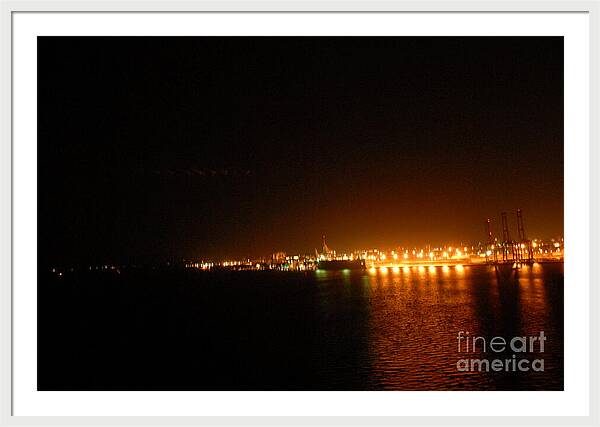 City Harbor Illuminated at Night - Framed Print