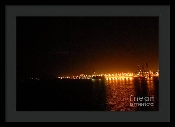 City Harbor Illuminated at Night - Framed Print