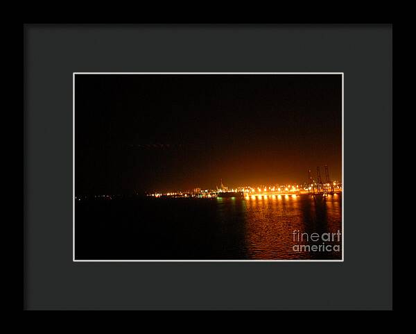 City Harbor Illuminated at Night - Framed Print