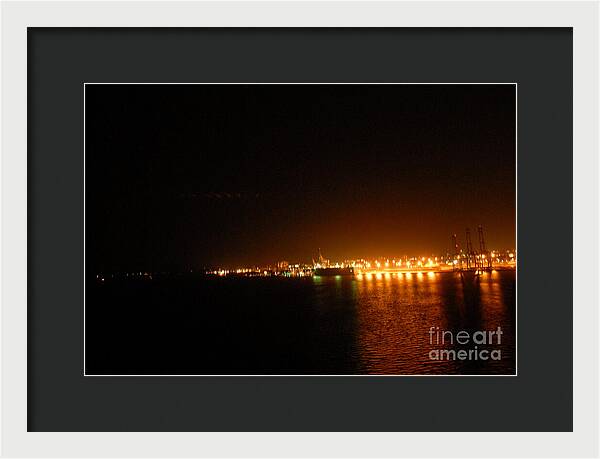 City Harbor Illuminated at Night - Framed Print