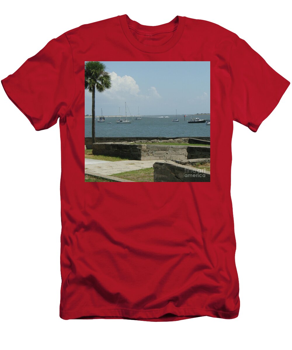 Coastal View Sailing Boats T-Shirt Bella Canvas 50/50 Cotton Polyester Blend Machine Washable