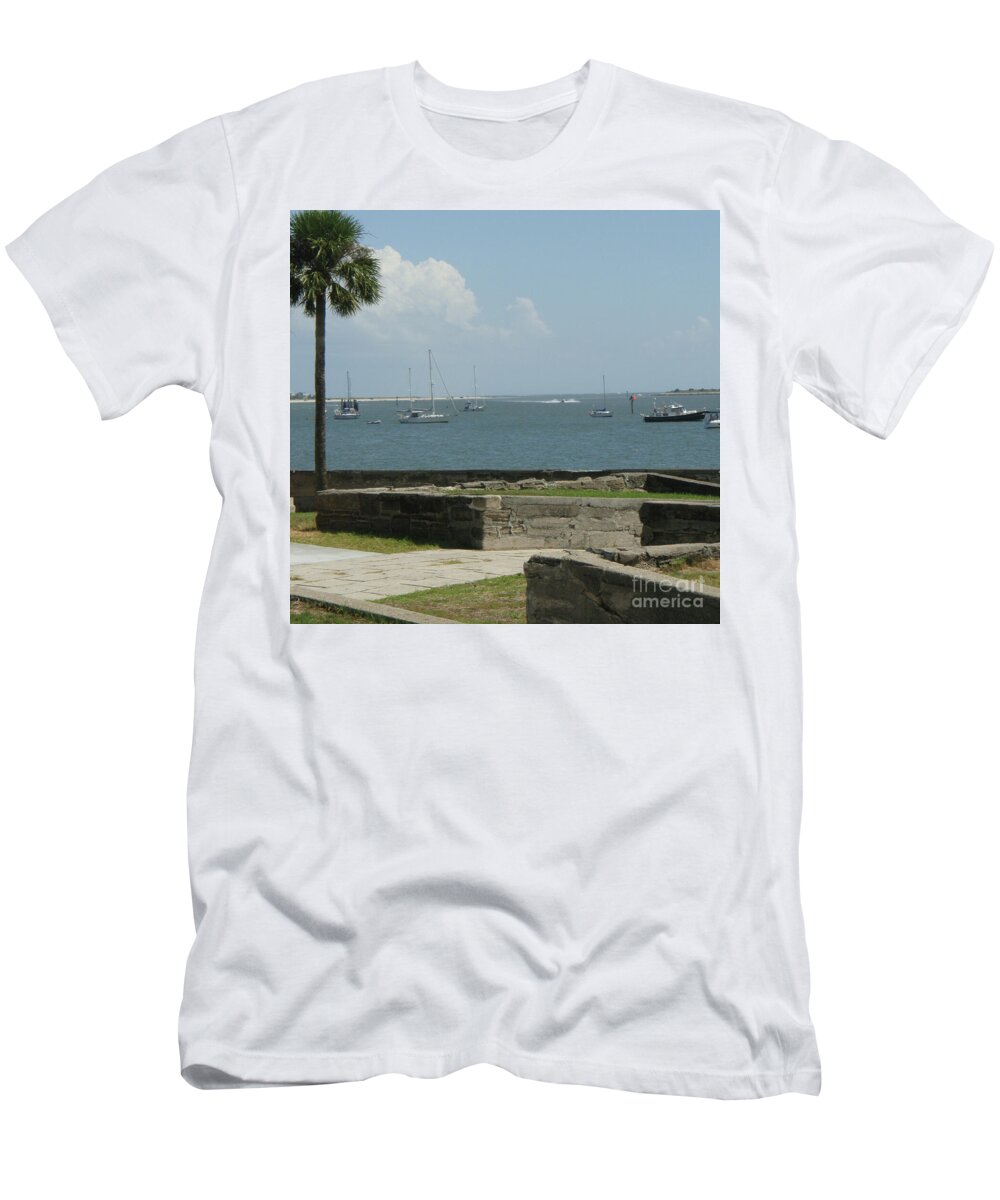 Coastal View Sailing Boats T-Shirt Bella Canvas 50/50 Cotton Polyester Blend Machine Washable