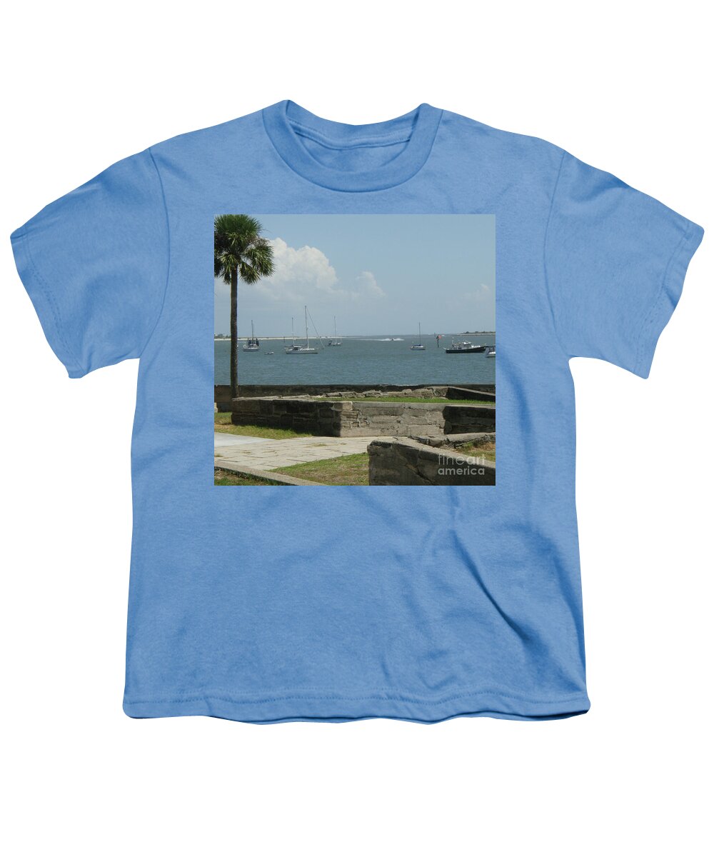Youth T-Shirt with Sailing Boats and Coastal View Design, 100% Cotton, Machine Washable