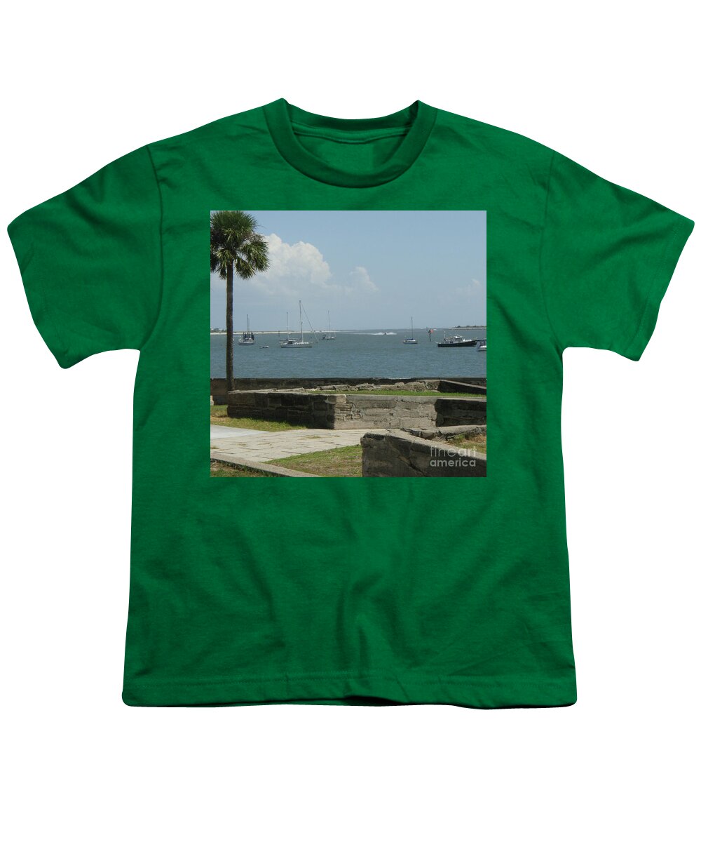Youth T-Shirt with Sailing Boats and Coastal View Design, 100% Cotton, Machine Washable