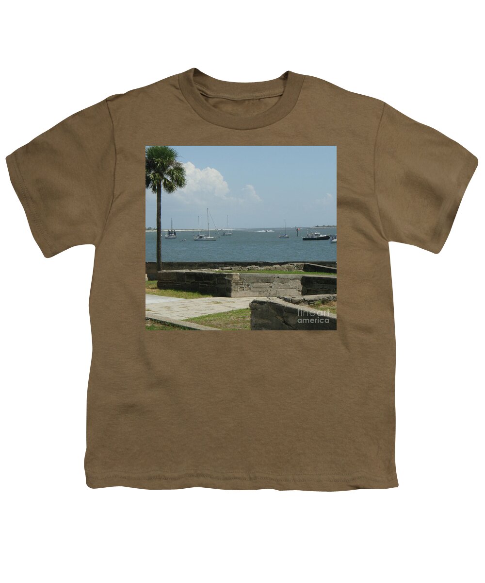 Youth T-Shirt with Sailing Boats and Coastal View Design, 100% Cotton, Machine Washable