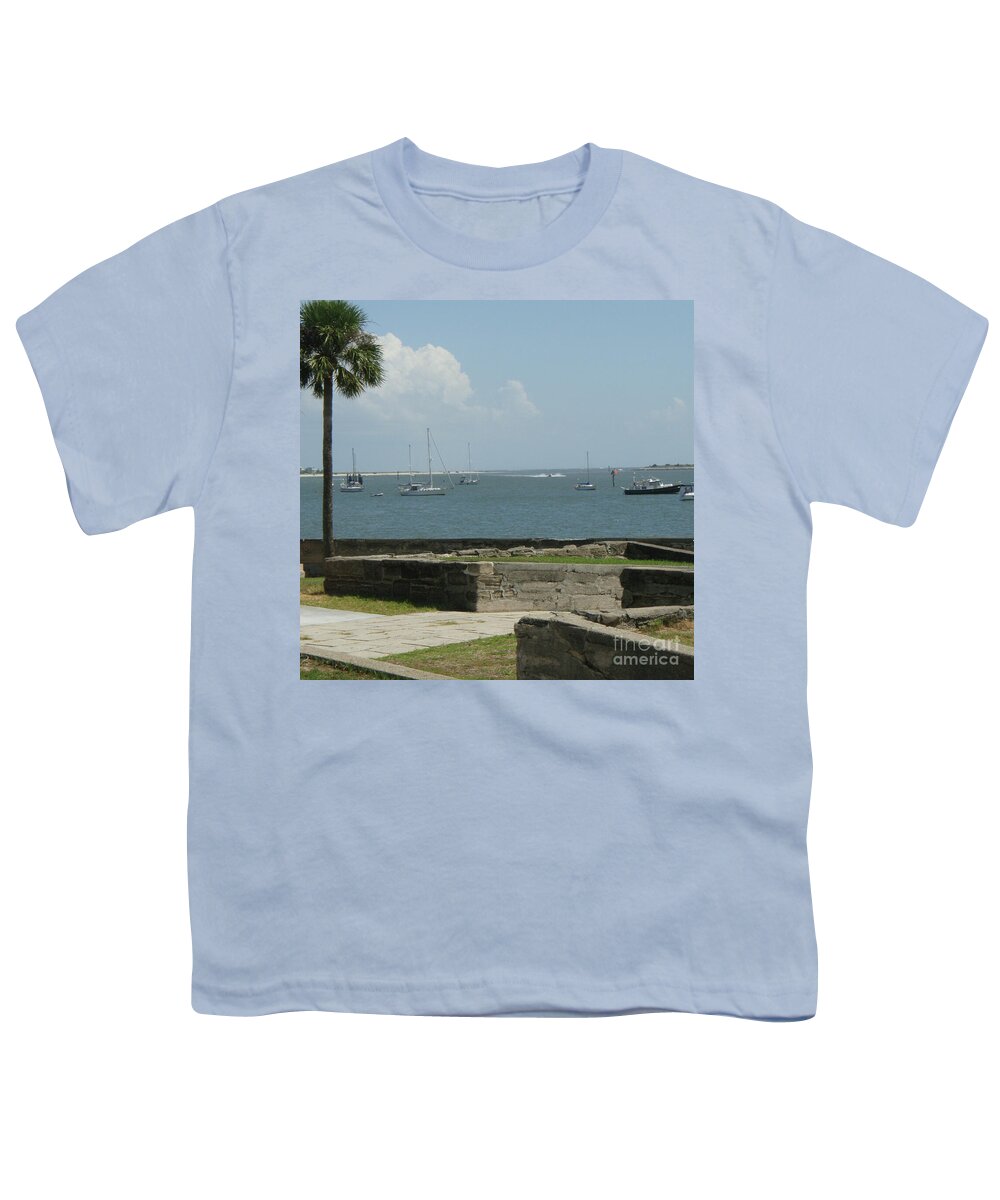 Youth T-Shirt with Sailing Boats and Coastal View Design, 100% Cotton, Machine Washable