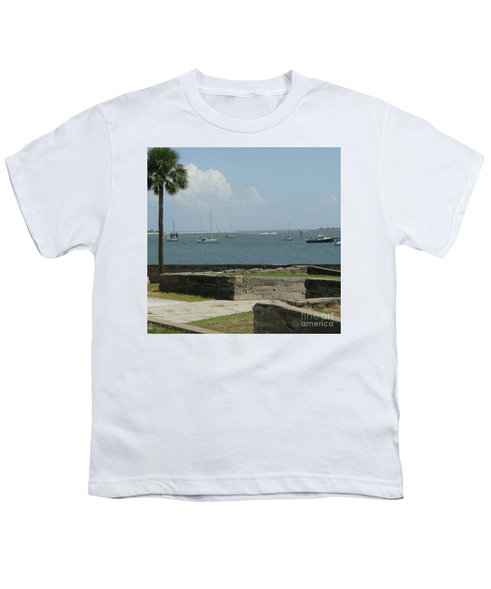 Youth T-Shirt with Sailing Boats and Coastal View Design, 100% Cotton, Machine Washable