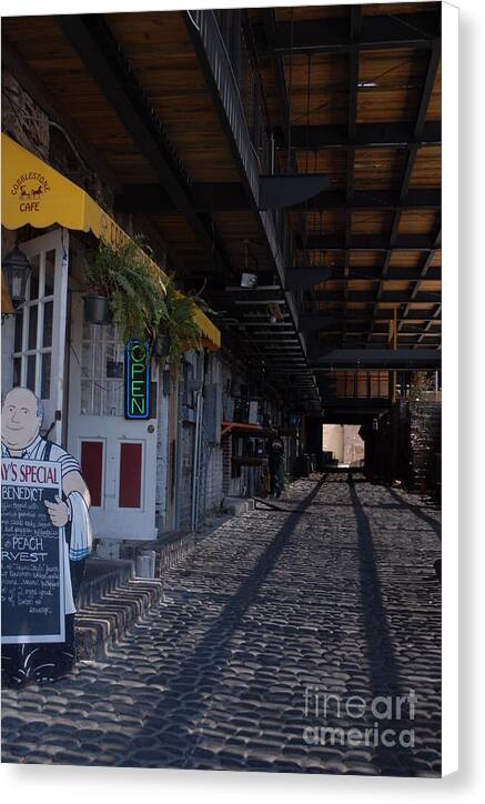 Cobblestone Cafe Alley Exterior Canvas Wall Art Print Ready to Hang