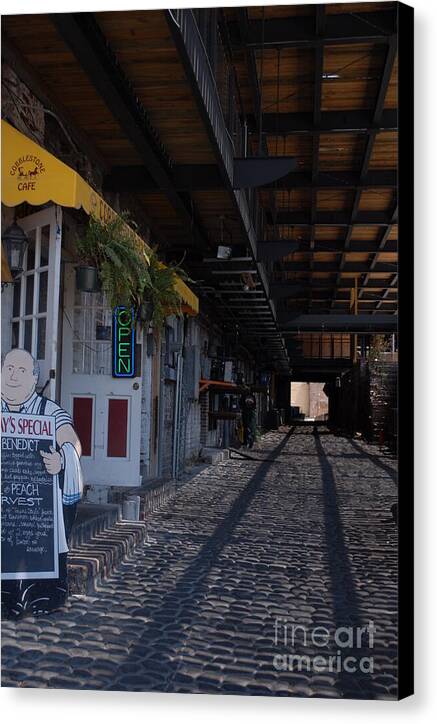Cobblestone Cafe Alley Exterior Canvas Wall Art Print Ready to Hang