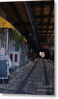 Cobblestone Cafe Exterior in Alley - Metal Print