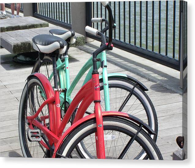 Colorful Bicycles on a Boardwalk - Canvas Print
