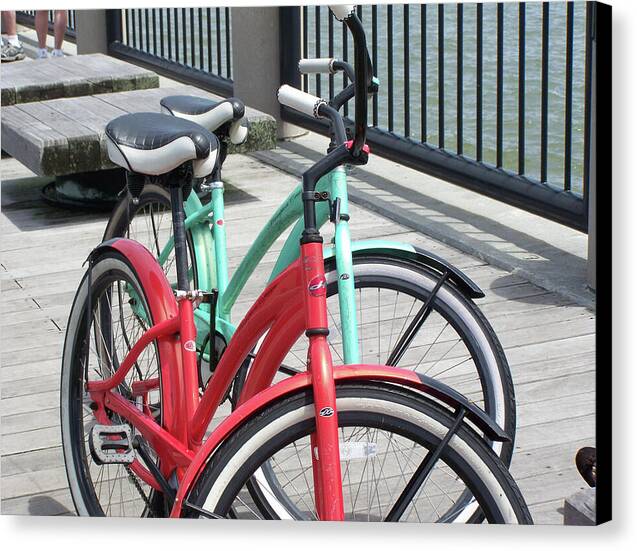 Colorful Bicycles on a Boardwalk - Canvas Print