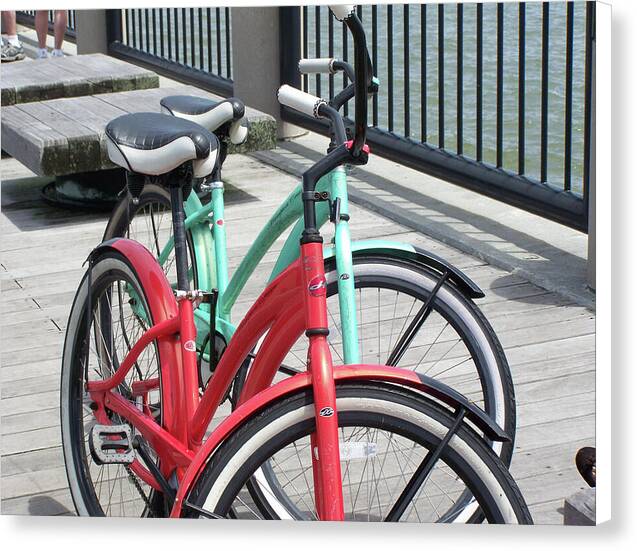 Colorful Bicycles on a Boardwalk - Canvas Print
