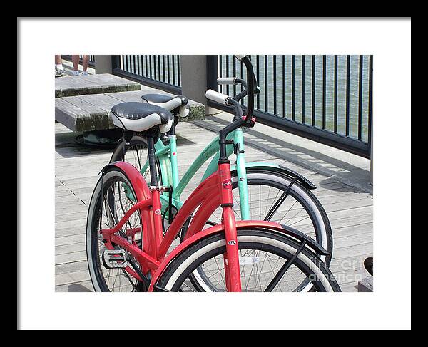 Colorful Bicycles on a Boardwalk - Framed Print