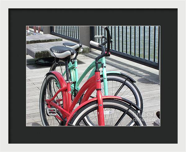 Colorful Bicycles on a Boardwalk - Framed Print