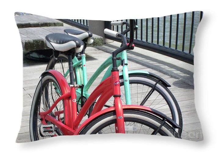 Colorful Bicycles on a Boardwalk - Throw Pillow
