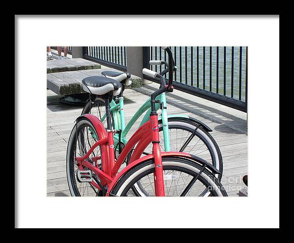 Colorful Bicycles on a Boardwalk - Framed Print